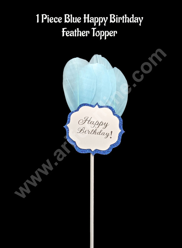 CAKE DECOR™ 1 Piece Blue Happy Birthday Feather Topper For Cake Decoration