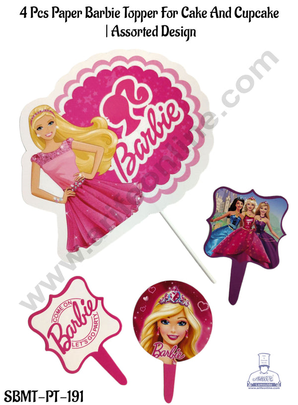 CAKE DECOR™ 4 Pcs Paper Barbie Topper For Cake And Cupcake | Assorted Design (SBMT-PT-191)