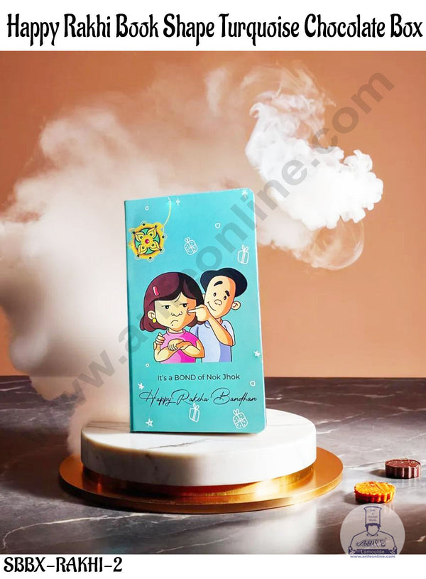 Cake Decor™ Happy Rakhi Book Shape Turquoise Chocolate Box - 1 Piece (SBBX-RAKHI-9)