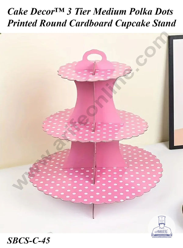 Cake Decor™ 3 Tier Medium Polka Dots Printed Round Cardboard Cupcake Stand