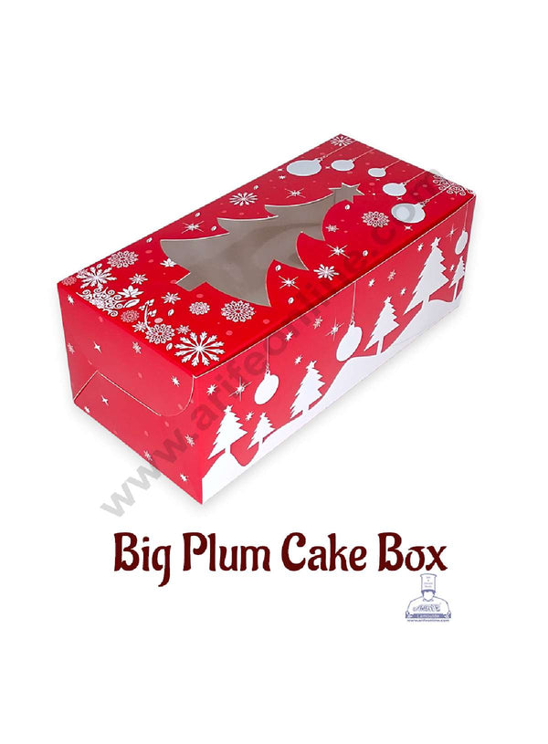 CAKE DECOR™ Christmas Theme 7 Plum Cake Box XMAS Tree Cutout Window, Plum Carriers - Big( 10 Pcs Pack )-N