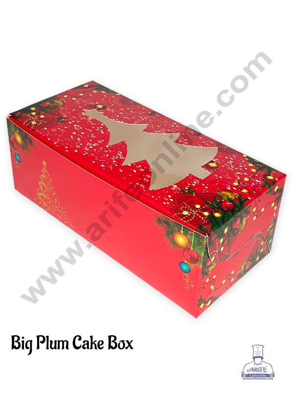 CAKE DECOR™ Christmas Theme 9 Plum Cake Box XMAS Tree Cutout Window, Plum Carriers - Big (10 Pcs Pack)