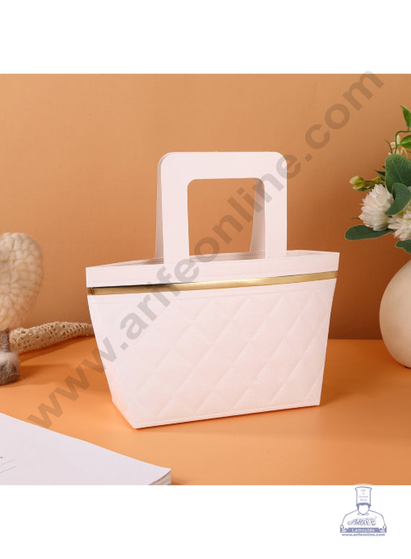 White Textured Hand Bag Shape Carry Bag For Gifting & Hampers 1 Pcs Pack - CAKE DECOR™