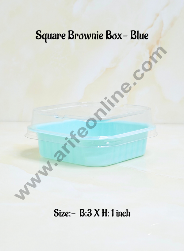 CAKE DECOR™  PVC Square Brownie Box With Blue Base Cake Box | Dessert Packaging - (10 Pcs Pack)