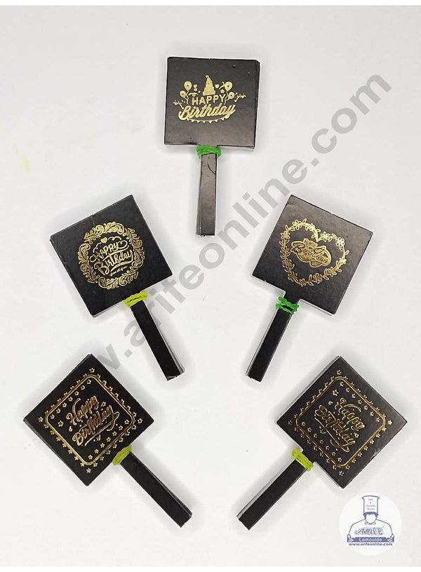 CAKE DECOR™ 50 pcs Black Color Square Shape Birthday Tag with Foiling Paper Topper For Cake And Cupcake