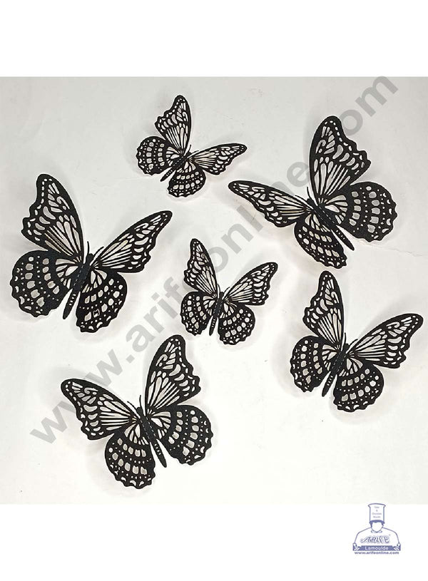 CAKE DECOR™ 12 pcs Glitter Black Imported Butterfly Paper Topper For Cake And Cupcake