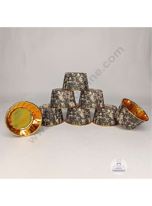 CAKE DECOR™ 50 Pcs Marble Theme Golden Foil Coated Paper Muffin Cups - Cream &amp; Black (SBDBC-MGC-CBlack)