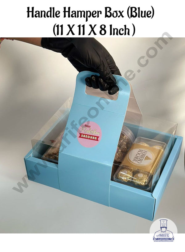 CAKE DECOR™ Handle Hamper Box With Transparent Lid (Blue)  | Gift Box | Gift Bag With Handle (1 Pcs Pack)