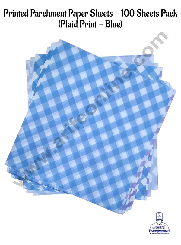 CAKE DECOR™ Printed Parchment Paper | Bento Box Liner | Grease Proof Paper | Wrap Paper - Blue Checks/Plaid Print (100 Sheets)