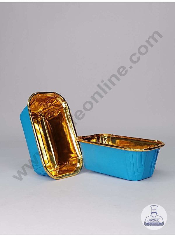 CAKE DECOR™ 10 Pcs Small Golden Foil Coated Blue Paper Bake and Serve Plum Cake Mold