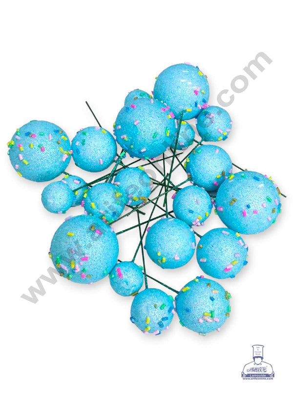 CAKE DECOR™ Glitter Blue with Sprinkles Faux Balls Topper For Cake and Cupcake Decoration - ( 20 pcs Pack )