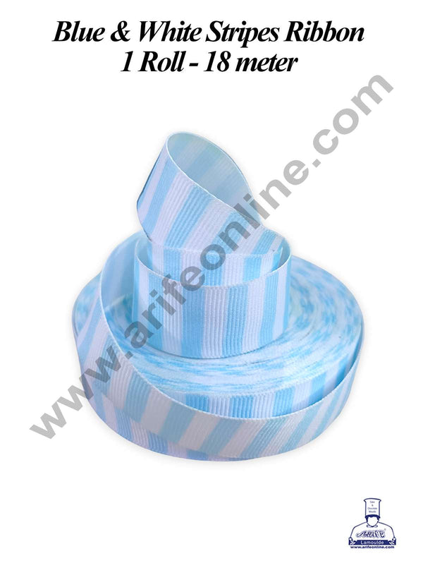 CAKE DECOR™ 1 Roll Blue & White Stripes Ribbon | Gift Wrapping | Decoration (SBR-PR-01)