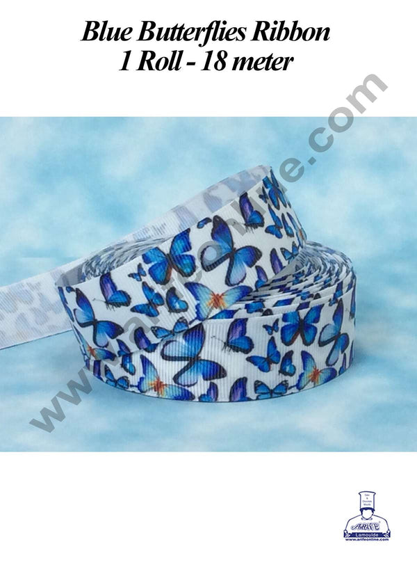 CAKE DECOR™ 1 Roll Blue Butterflies Ribbon | Gift Wrapping | Decoration (SBR-PR-019)