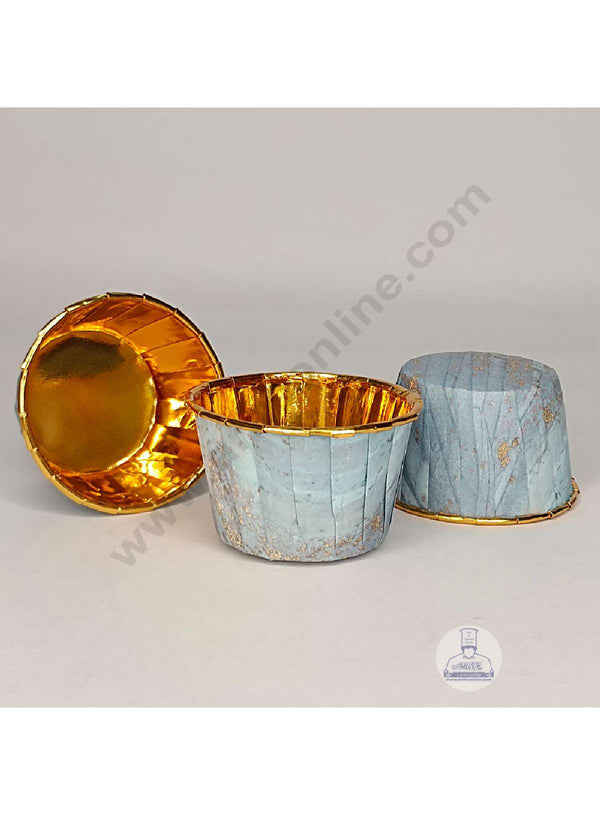 CAKE DECOR™ Marble Theme Golden Foil Coated Paper Muffin Cups - Blue (50 Pcs)
