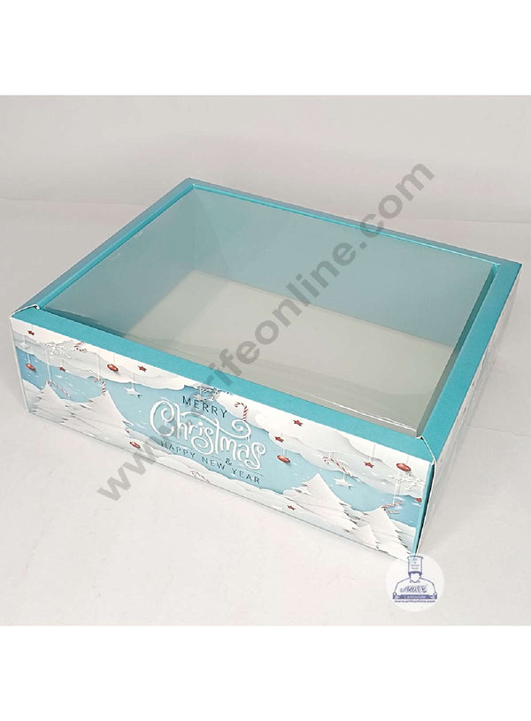 CAKE DECOR™ Snowy Christmas Theme Hamper Box with Transparent Lid | Gift Box | Present Box - (1 Pcs)