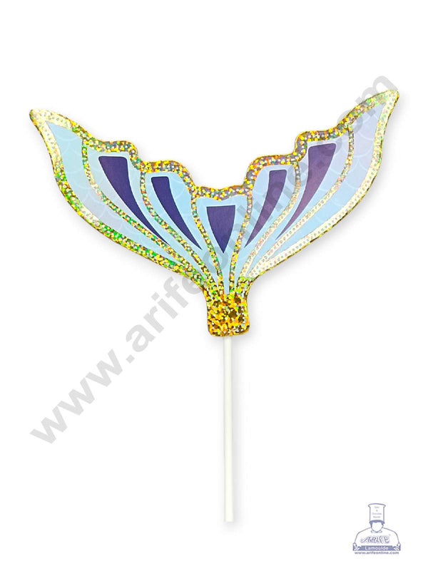 CAKE DECOR™ Blue Mermaid Tail with Sparkle Border Paper Cake Topper (SBPT-MT-Blue)