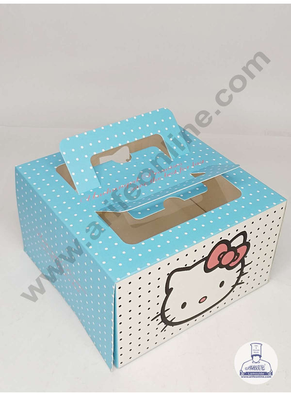 CAKE DECOR™ 250g Hello Kitty Print Cake Box with 2 side clear windows - Blue & White (10 pcs)