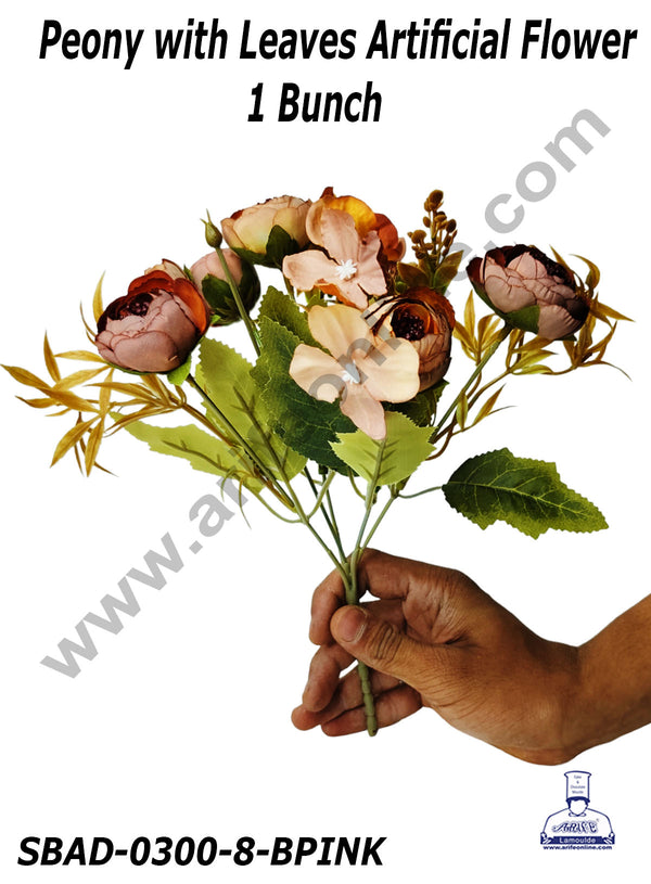 CAKE DECOR™ Peony With Leaves Artificial Flower For Cake Decoration – (1 Bunch)