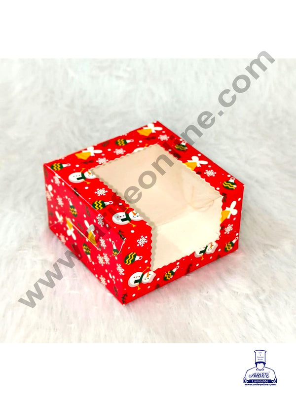 CAKE DECOR™  Red Christmas design 1 Cavity Brownie Boxes with Clear Window | Brownie Carriers - 10 Pcs Pack