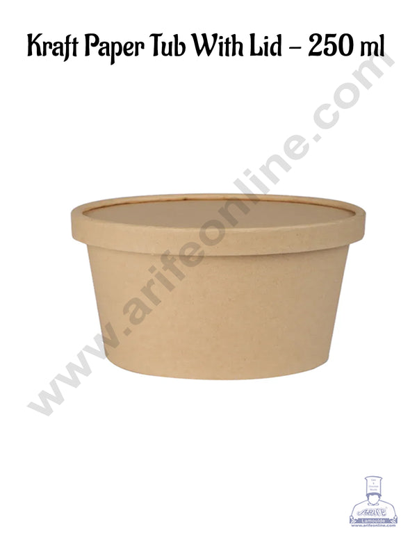 CAKE DECOR™ 250ml Brown Kraft Paper Tub With Lid