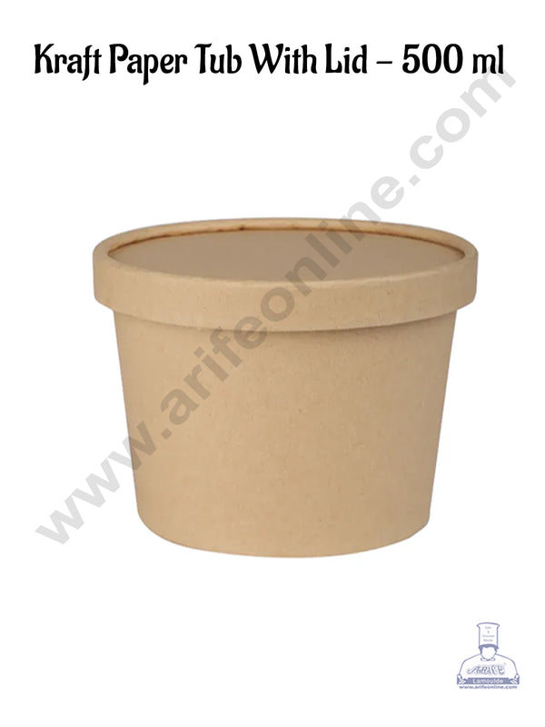 CAKE DECOR™ 500ml Brown Kraft Paper Tub With Lid