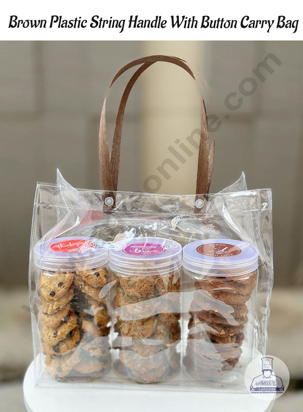 CAKE DECOR™ Brown Plastic String Handle with Button Hamper Carry Bag - 1 Piece | Carry bag | Gift Bag with Handle