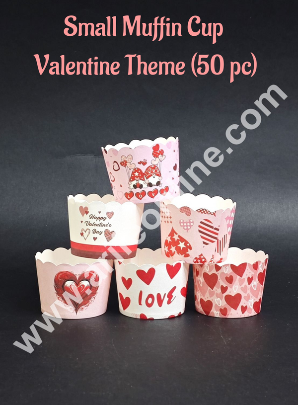 CAKE DECOR™ Deep Paper Muffin Cupcake Baking Cups | Valentine Theme - Assorted Designs - Small (50 Pc Pack)