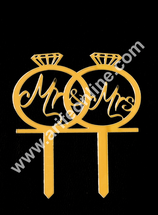 Cake Decor Golden Shining Acrylic Mr. & Mrs. With Ring Cake Topper