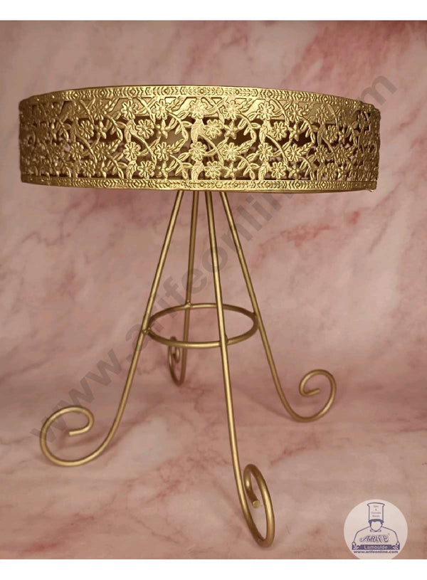 CAKE DECOR™ 4 Legs Long Metal Fancy Cake Display Stand & Cup Cake Stand with Floral Border - Gold (SBCS-1006)