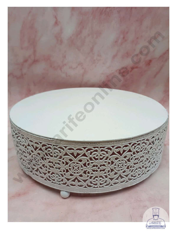 CAKE DECOR™ Round Lace White Metal Fancy Cake Display Stand & Cup Cake Stand with Floral Border - White (SBCS-1008)