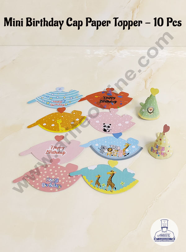 CAKE DECOR™ 10 Pcs Mini Birthday Cap Paper Topper For Cake And Cupcake Decoration