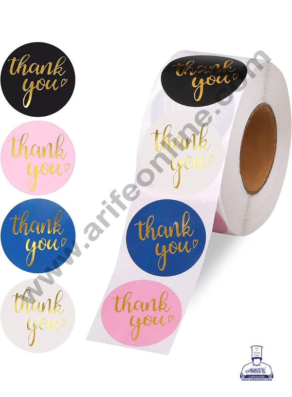CAKE DECOR™ 1 Roll 500pcs Gold Foil Colorful Thank You Self Adhesive Paper Sticker Labels 25mm