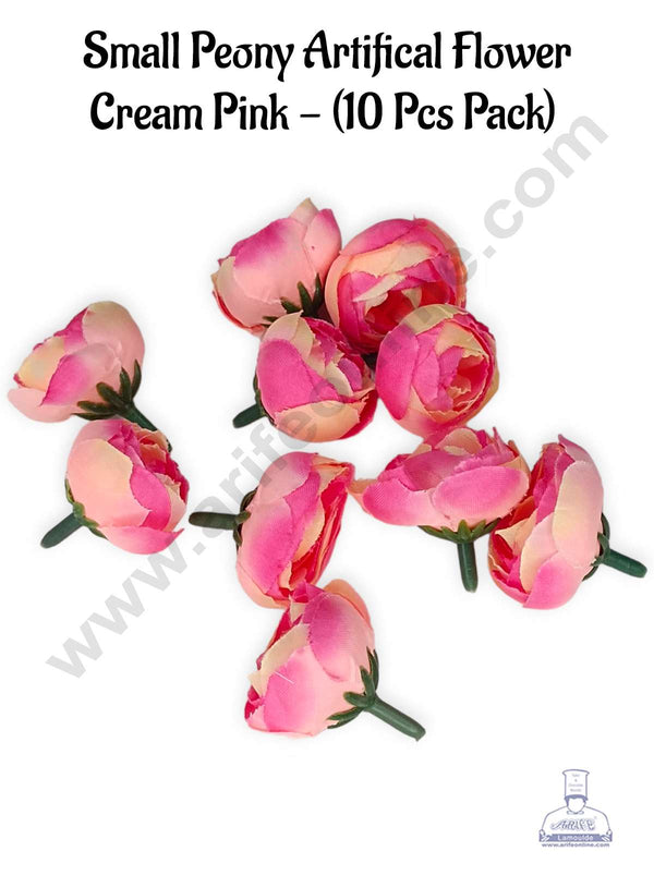 CAKE DECOR™ Small Peony Artificial Flower For Cake Decoration – Cream & Pink ( 10 pc pack )