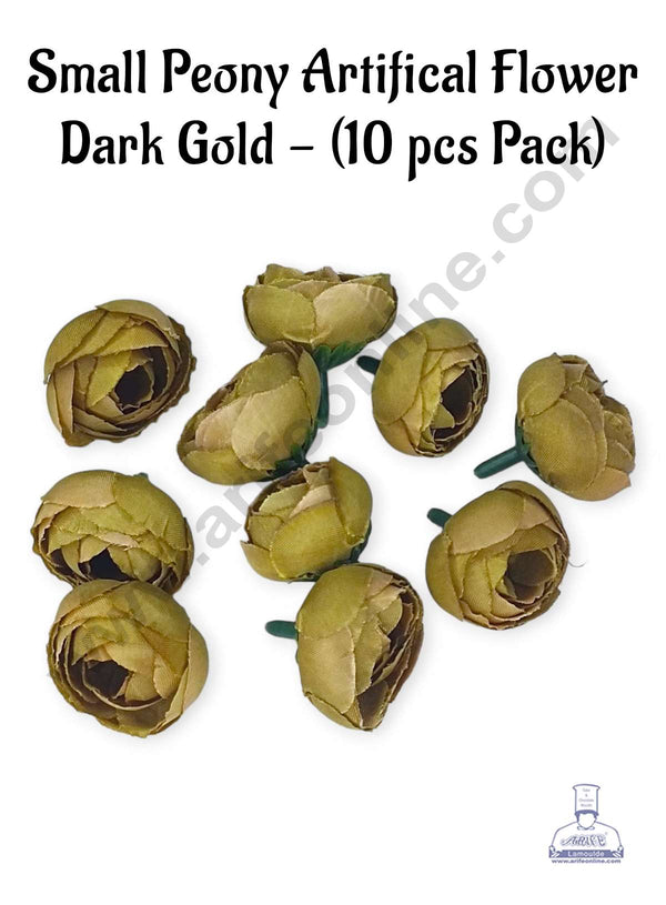 CAKE DECOR™ Small Peony Artificial Flower For Cake Decoration – Dark Gold ( 10 pc pack )