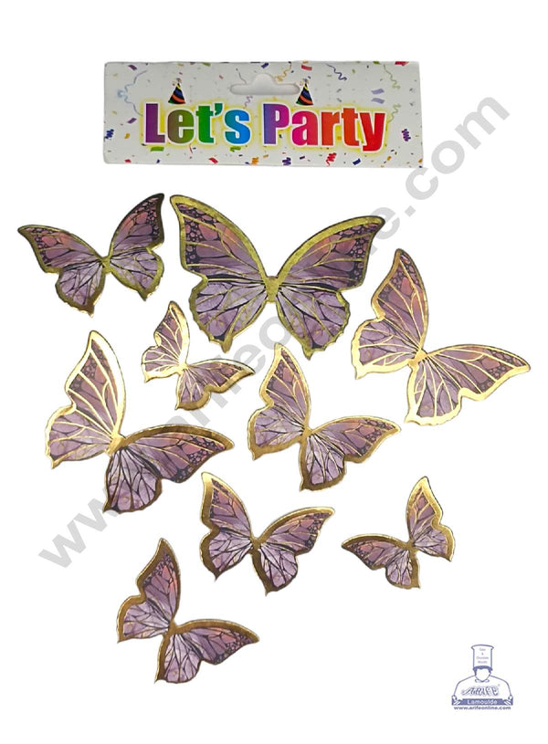 CAKE DECOR™ 10 pcs Let's Party Dark Purple with Black Lines Butterfly Paper Topper For Cake And Cupcake