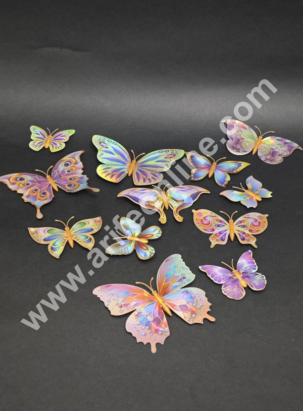 CAKE DECOR™ Holographic Golden 3D Magnetic Butterfly Cake Toppers | Edible Cake Decorations | Hamper Decor – Set of 12 (Design 4 )