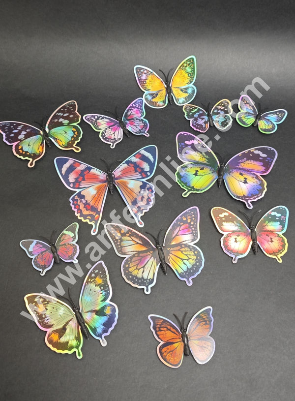 Holographic Multicolor 3D Magnetic Butterfly Cake Toppers  | Hamper Decor – Set of 12 (Design 6 ) - CAKE DECOR™