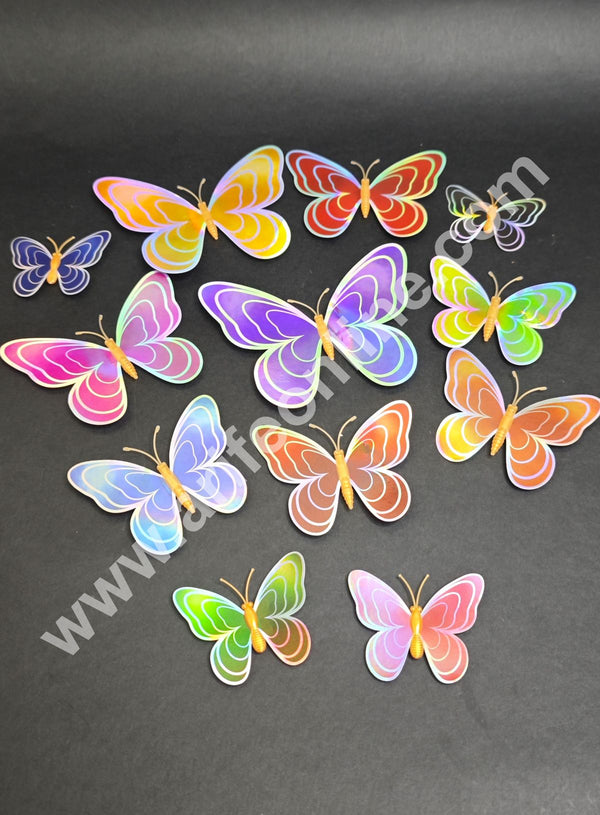 CAKE DECOR™ Holographic Multicolor 3D Magnetic Butterfly Cake Toppers | Edible Cake Decorations | Hamper Decor – Set of 12 (Design 7 )