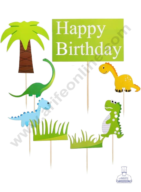 CAKE DECOR™ 8pcs Happy Birthday Dinosaur Theme Stick Topper For Cake Decoration( SB-TOPPER-309-01 )