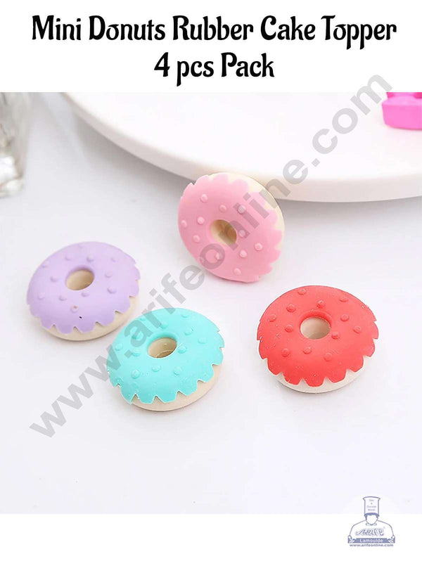 CAKE DECOR™ 4 Piece Mini Donuts Rubber Cake Topper - 4 Pcs Set (SBT-R-003)