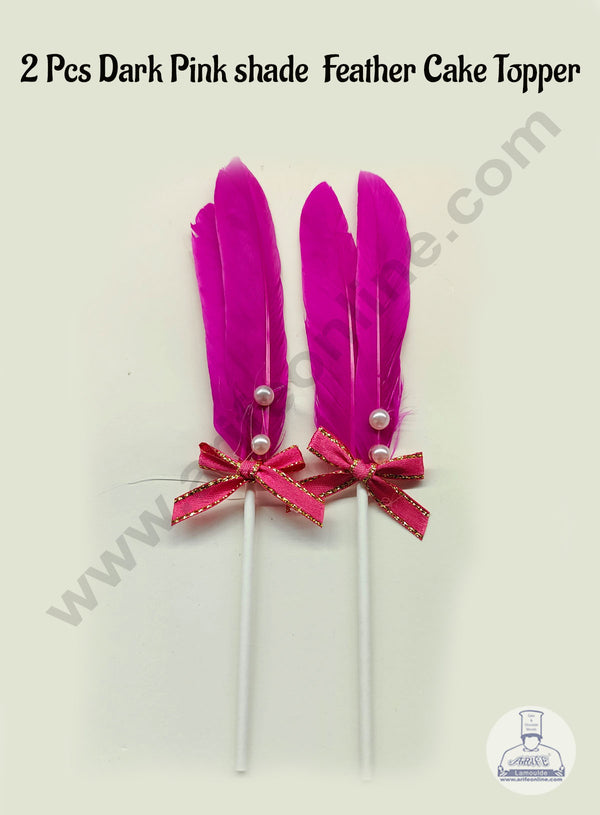 CAKE DECOR™ 2 Pcs Dark Pink Shade Feather Topper For Cake Decoration