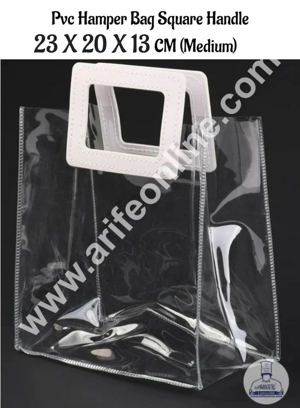 CAKE DECOR™ Medium PVC Transparent Bag with PU Leather Handle for Gift or Present Packaging | Gift Box | Gift Bag with Handle