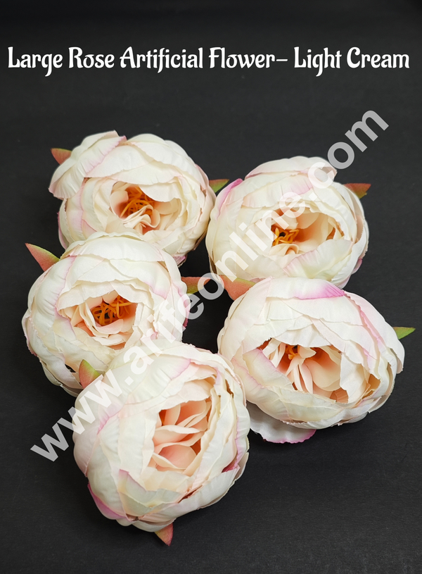 CAKE DECOR™Large Rose Artificial Flower For Cake Decoration - Light Cream ( 5 pc pack )