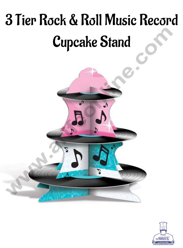 CAKE DECOR™ 3 Tier Rock & Roll Music Record Cupcake Stand