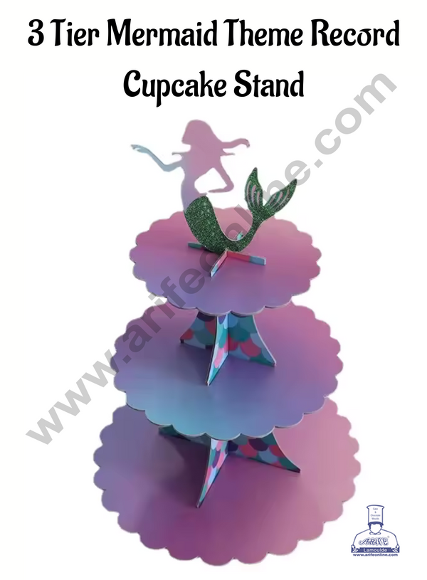 CAKE DECOR™ 3 Tier Mermaid Theme Record Cupcake Stand