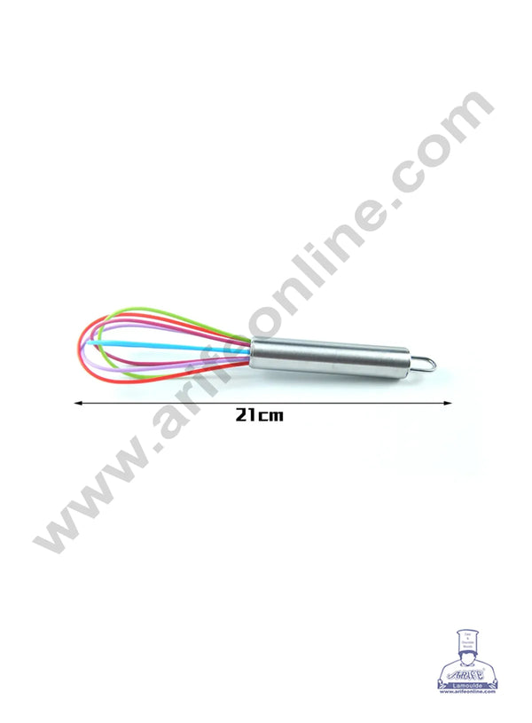 CAKE DECOR™ 8 inch Silicone Whisk with Stainless Steel Handle | Silicone Wire Whisk - Multi Color