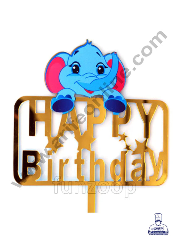 CAKE DECOR™ 5 Inch Imported Printed Cake and Cupcake Topper - Happy Birthday Cutout with Cute Lil Elephant