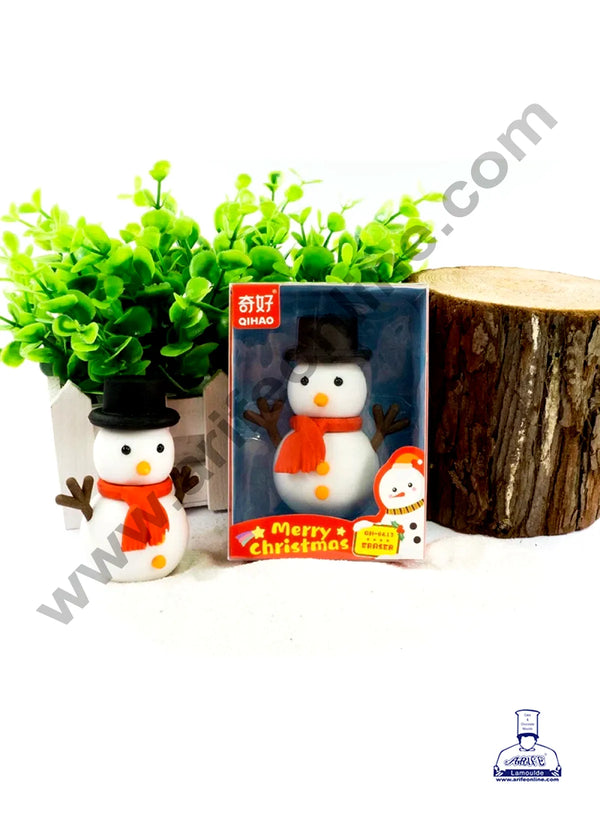 CAKE DECOR™ 1 Piece Mini Snow Man Cake Topper  | Jumbo Christmas Eraser | Christmas Return Gifts