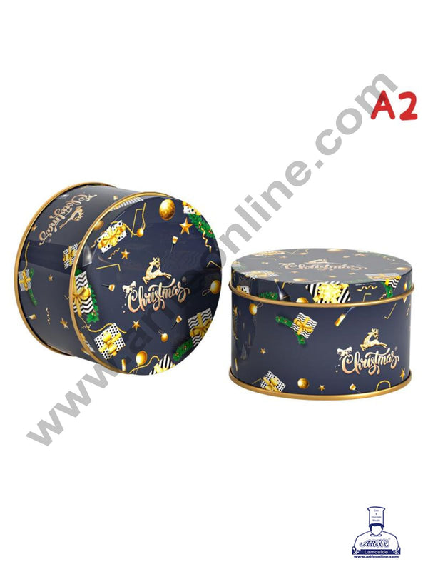 Cake Decor ™Merry Christmas Tins Round Shape - 05 | Round Storage Containers Tins | 1 Pc Pack