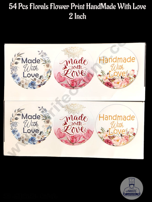 CAKE DECOR™  54 Pcs Florals Flower Print HandMade With Love | Home Made Sticker - 2 Inch